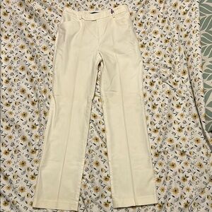 Lauren Ralph Lauren Cream Cotton Blend Pleated Pants